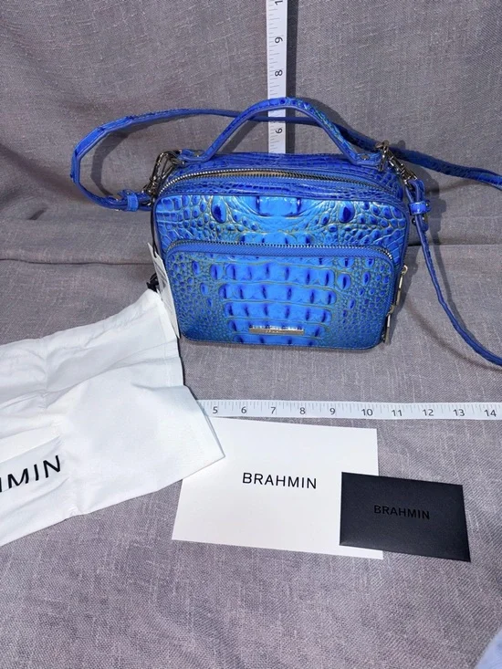 Brahmin Blue Croc-Embossed Top-Handle Crossbody Bag - Picture 10 of 12